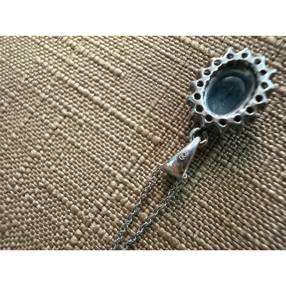 Blue Topaz  Diamond Pendant Necklace 10K white gold QDC
